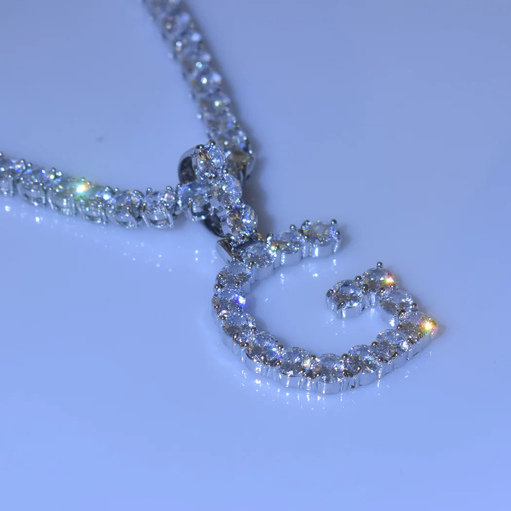 New Black 26 Letters Crystal Pendant Diamond Jewelry Silvery Hip Hop Bling Tennis Initial Necklaces for Men and Women