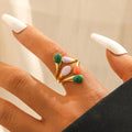 Beimai OEM Ring Colorful Oil Drop Water Drop Leaf Stainless Steel Waterproof Opening Adjustable Ring