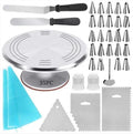 YJ Wonderful Custom 35pcs Cake Turntable Set Tools  with 12" Aluminium Alloy Metal Cake Turntable Rotating Cake Dessert Stand
