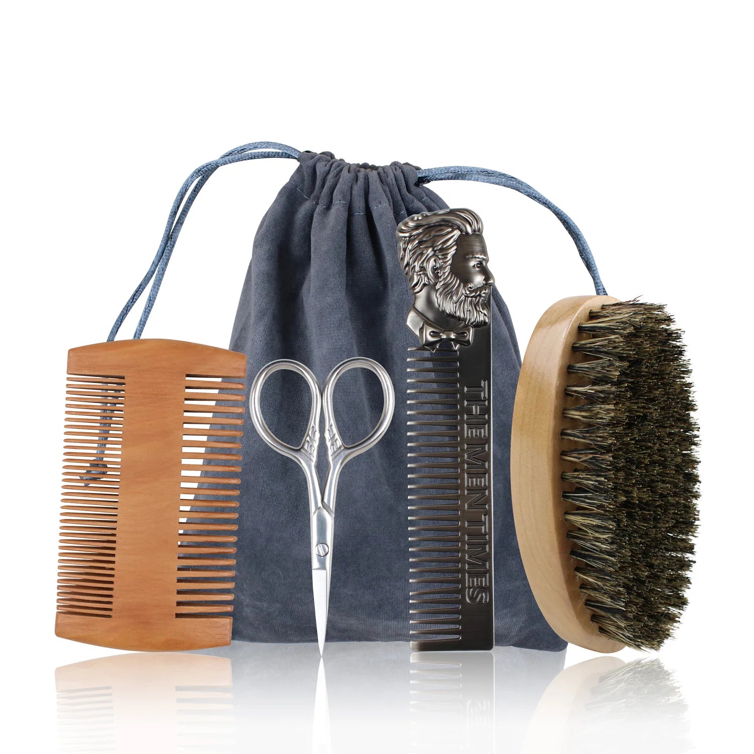 Men's Laser Plastic Beard Grooming & Salon Tool 4-Piece Set with Beard Brush and Trim Care