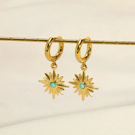 Non Tarnish Gold-plated Stainless Steel Natural Stone Earrings Turquoise Hoop Jewelry Luxury Long Drop Earrings Accesorios Mujer