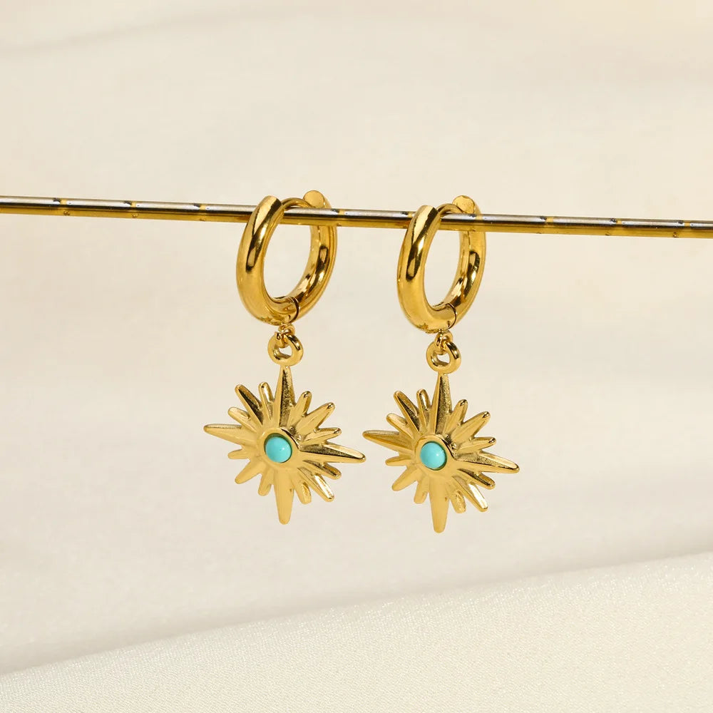 Non Tarnish Gold-plated Stainless Steel Natural Stone Earrings Turquoise Hoop Jewelry Luxury Long Drop Earrings Accesorios Mujer