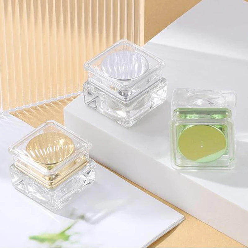 Square Small Capacity 3g Empty Luxury Acrylic Skin Care Face Cream Cosmetic Cream Jar Green Silver Gold Lid Silk Screen/Hot