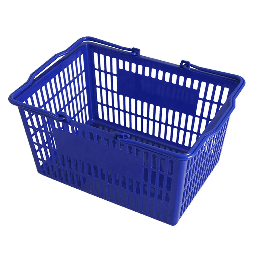 Flexible Used Eco-Friendly 2-Handle 22L Plastic Shopping Basket Customized Logo for Supermarket Shopping Mall Retail-Ensure MegaBDM