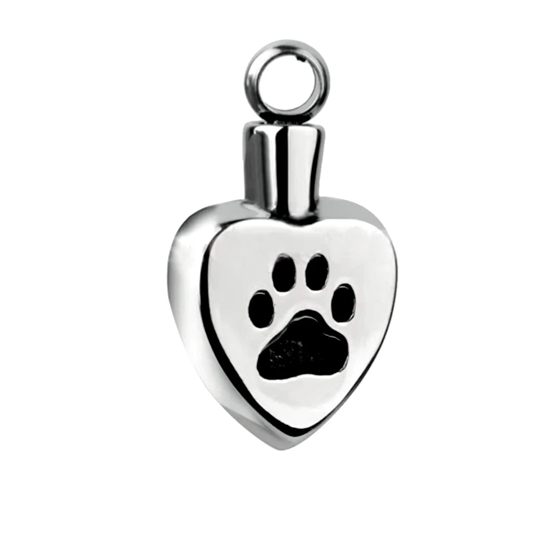 Stainless Steel Silver Plated Paw Print Heart Cremation Urn Necklace Funeral Ashes Holder Keepsake Pendant Cemetery Memento Gift