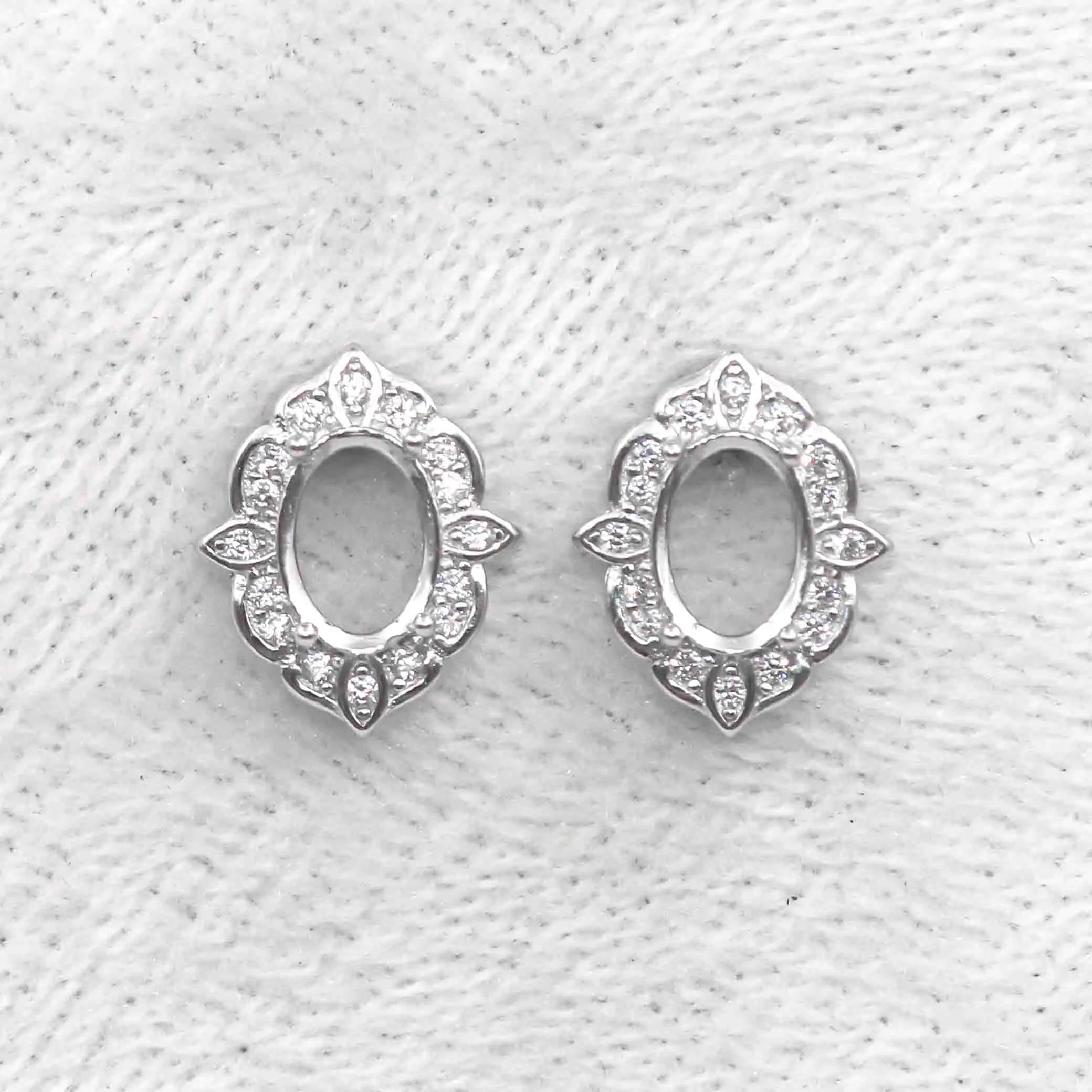 Sterling Silver 5*7mm Semi Mount Stud Earrings Empty Support Blank Claws Setting S925 Base Without Center Stone for DIY Inlay
