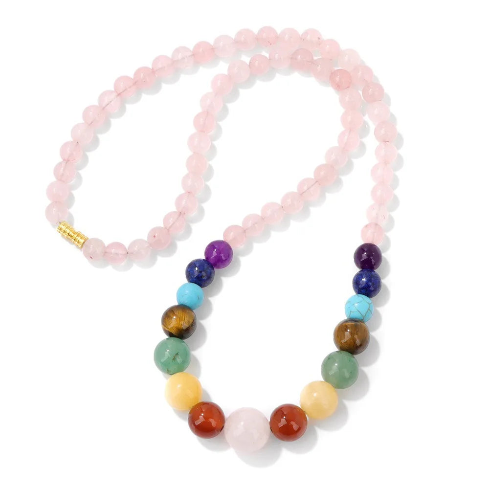 Bohemian Colorful Chakra Stone Necklace for Men Women Rose Quartz Amethyst Beaded Beach Healing Energy Choker Jewelry Wholesale
