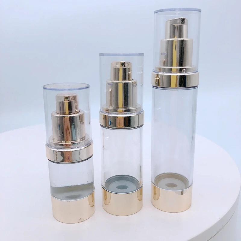 100ml 80ml 50ml 30ml15ml Luxury Silver Gold Aluminum Cosmetic Spray Airless Dispenser Pump Frosted Plastic Bottle Wholesales