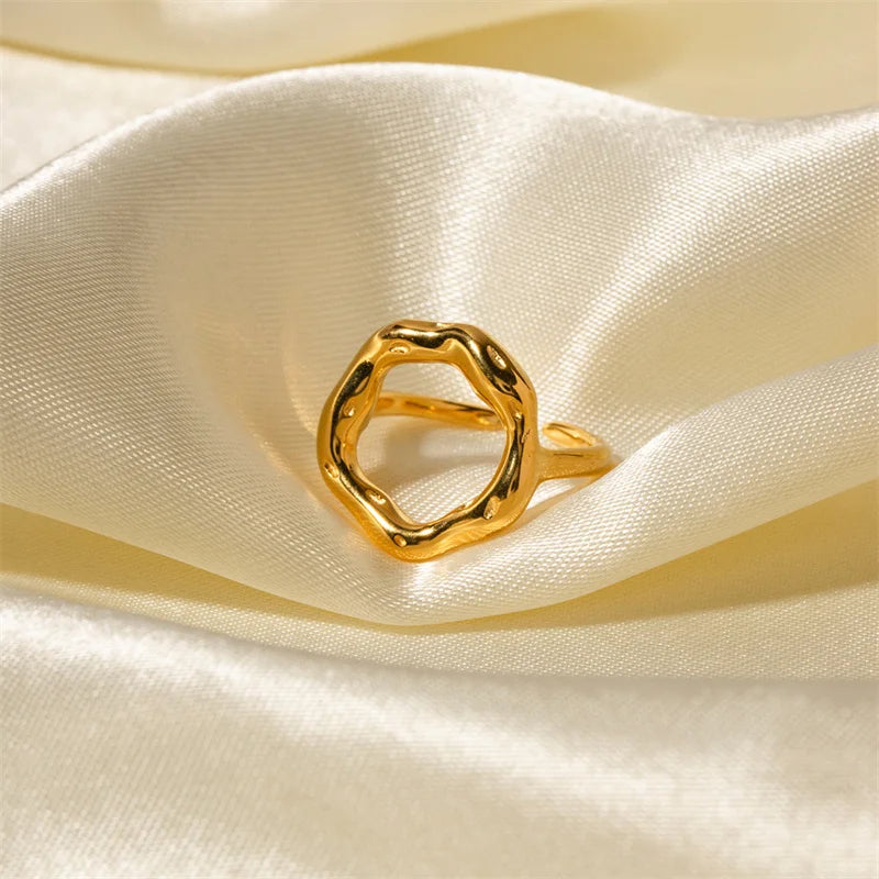 Vintage Dainty Jewelry Ring Fine Gold Plated Stainless Steel Hollow Flower Cuff Rings for Women