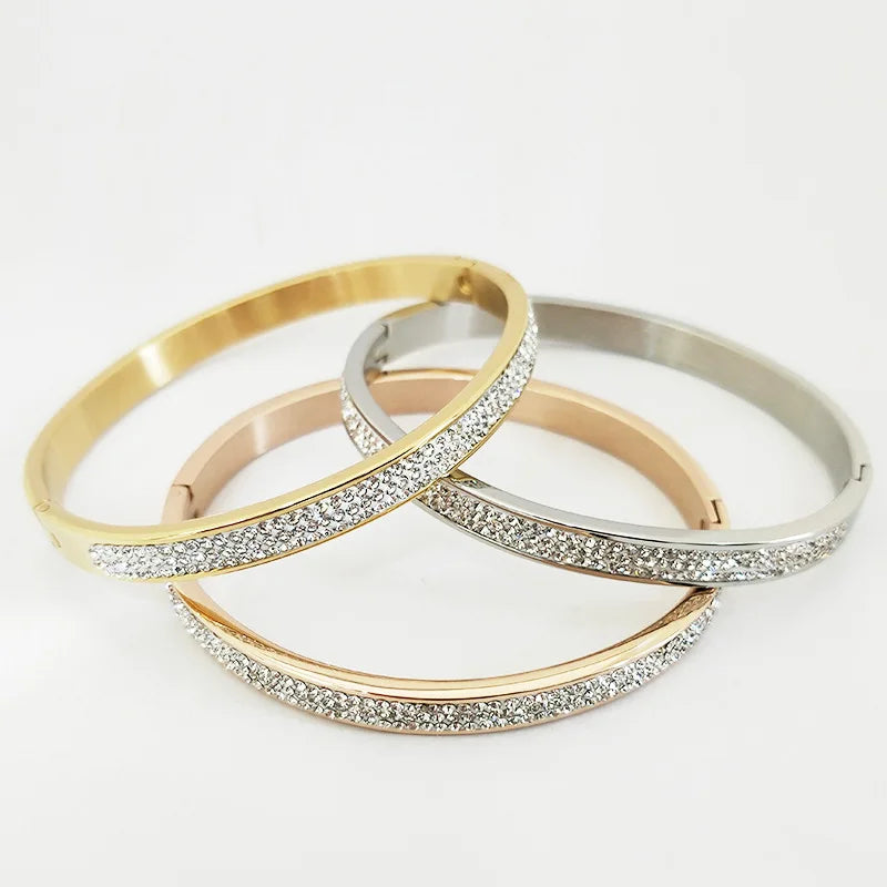 High Quality Classic Design CZ Stone Stainless Steel Titanium Bangle Bracelet Women