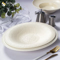 Shengjing Hot Beige Reverse Rim Ceramic Oval Plate Odd Shape Hats Plate Restaurant Rock Pattern Porcelain Deep Plates