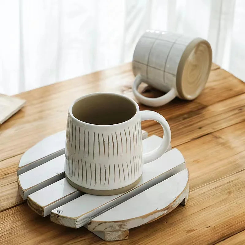 Top Selling 2023 Simple Nordic Hand Painted Ceramic Mug Water Cup Coarse Pottery Coffee Cup