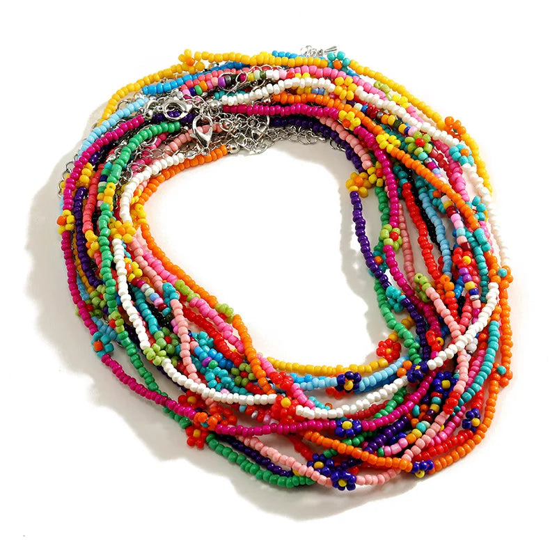 Handmade Summer Glass Rice Seed Beads Beaded Summer Daisy Flower Charm Necklace Women Choker Boho Bohemian Jewellery Supplies