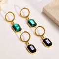 Tarnish Free Fashion Stainless Steel Hoop Geometric Crystal Rectangle Drop Earrings