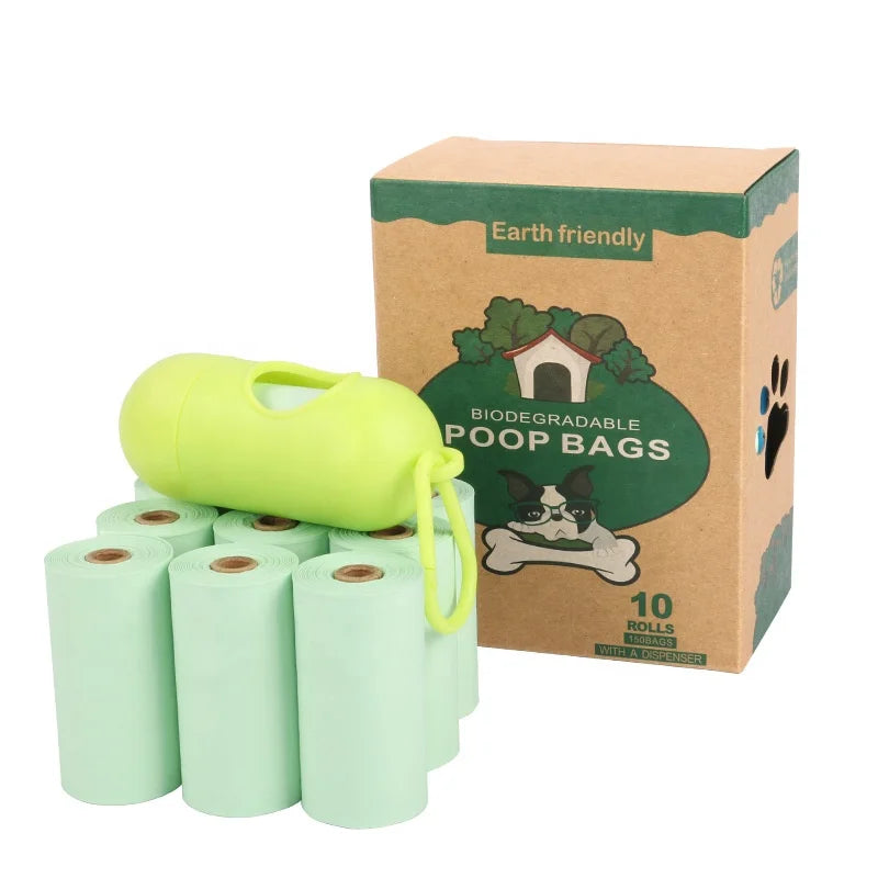 10-Roll Set of 150pcs 100% Biodegradable Dog Waste Pet Poop Trash Bags Free Dispenser EPI Material