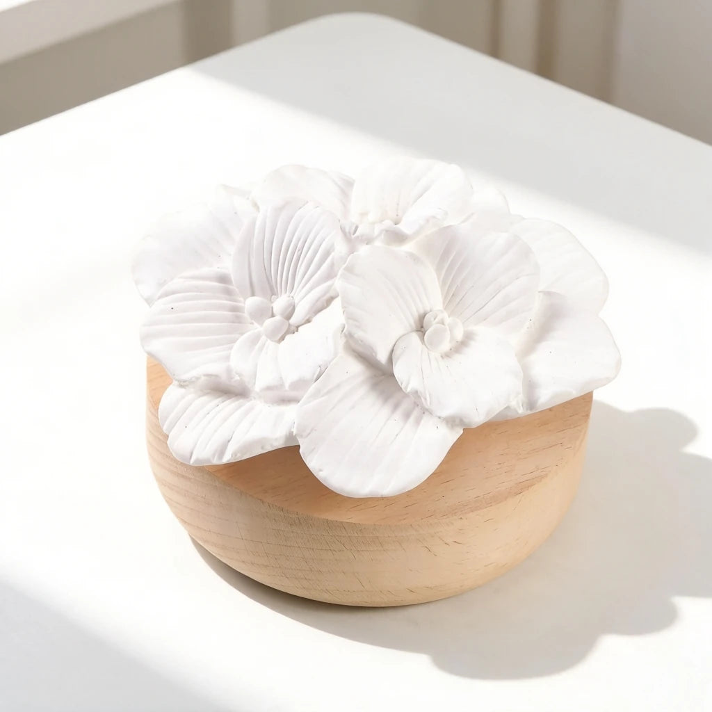 Wholesale Home Fragrance Wooden Based Scented Ceramic Aroma Plaster Air Freshener Porcelain Flower Essential Oil Reed Diffuser