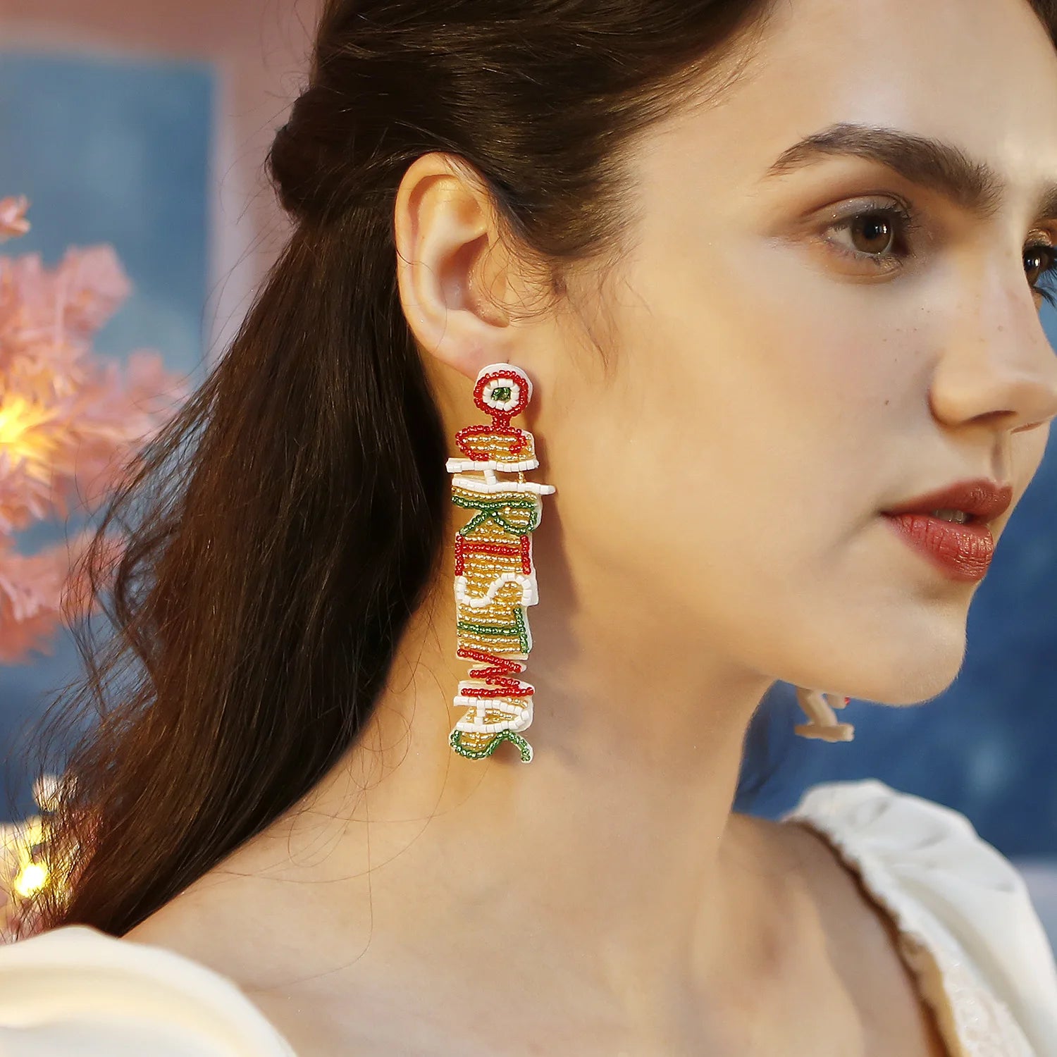 Bohemian Colorful Glass Alphabet Dangle Earrings Handmade Seed Bead Letter Merry Christmas Pendant Earrings