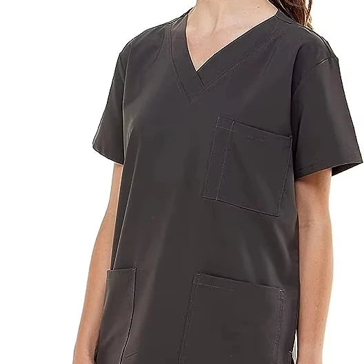 Unisex Solid Color Nursing Scrubs Uniform Top 2 Piece Suit Women Pocket Workwear Medical Uniforms