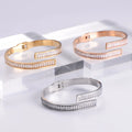 Adjustable PVD 18K Gold Plated Bracelet Filled Rhinestone Bangle Bracelet 316L Stainless Steel Bangles for Women