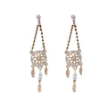 New Korean Style Long Beaded Rhinestone Zircon Earrings Elegant Gold Plated Flower Pearl Dangle Handmade Bohemian Earrings
