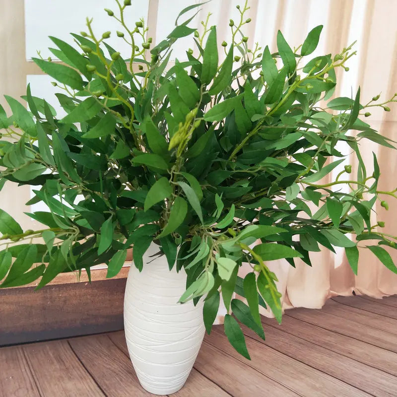 D-BF006 Fake Grey Green Willow Leaves Artificial Seeded Eucalyptus Leaves Stems Bouquet for Wedding Vase Table Centerpiece Decor