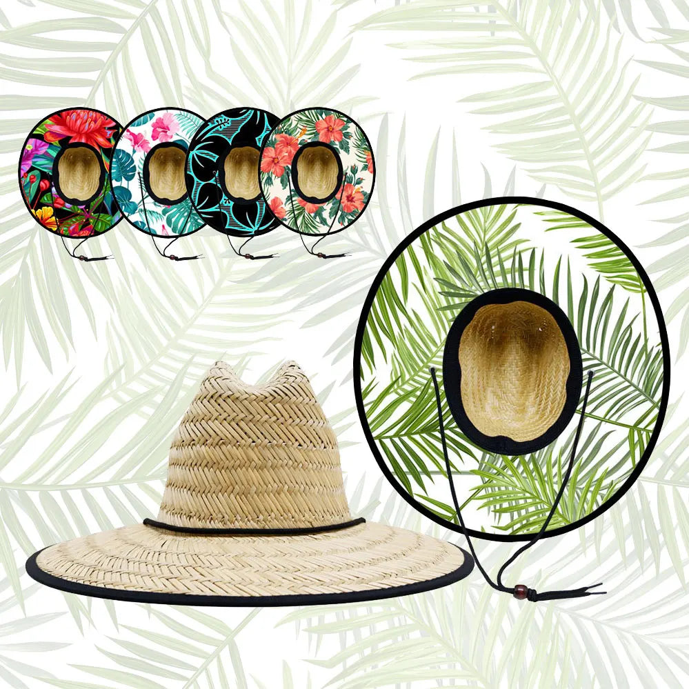 Sunscreen Travel Seaside Vacation Beach Straw Hat Green Palm Leaves Printed Hawaiian Headwear Straw Hat Girls
