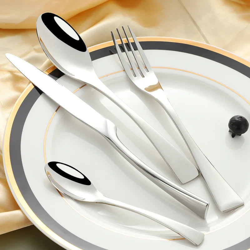 Hot Sale French Stainless Steel Silverware Cutlery Set Hotel Knife Fork and Spoon Restaurant Metal Cutlery 4 Pcs Set