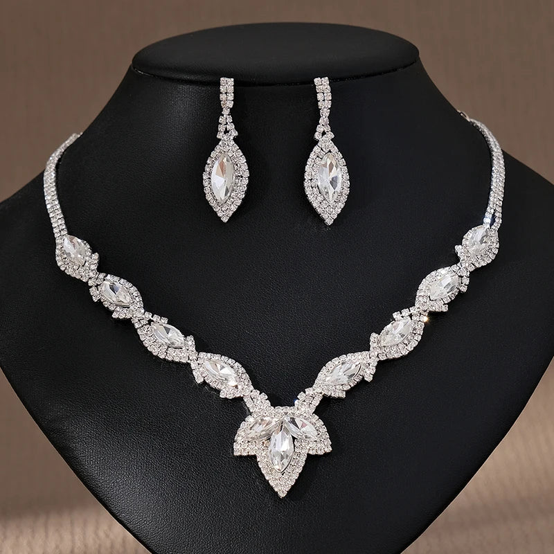 Vintage Ladies Women Leaf Diamond Necklace and Earrings Sets Engagement Wedding Gifts Valentine's Day