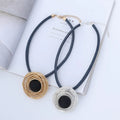 Classic Fashion Short Leather Statement Necklace Resin Ball Twisted Metal Geometric Round Pendant Necklaces Jewelry