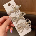 Fashion Rhinestone Hairpins Women Girls Crystal Bow Hair Clips Pearl Hairgrip Headpiece