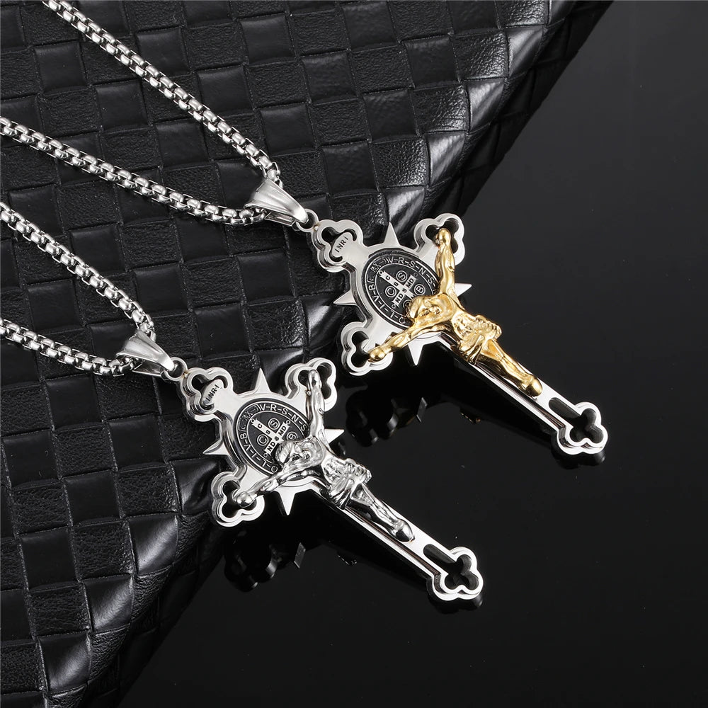 Ready to Ship Stainless Steel Cross Pendant Gold Plated Jesus Cross Necklace for Men Fashion Jewelry for Party Occasions