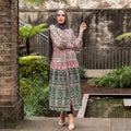 Elegant Women Islamic Dress High Collar Button Waistband Full Printed Muslim Abaya Afghan Dresses for Muslimah
