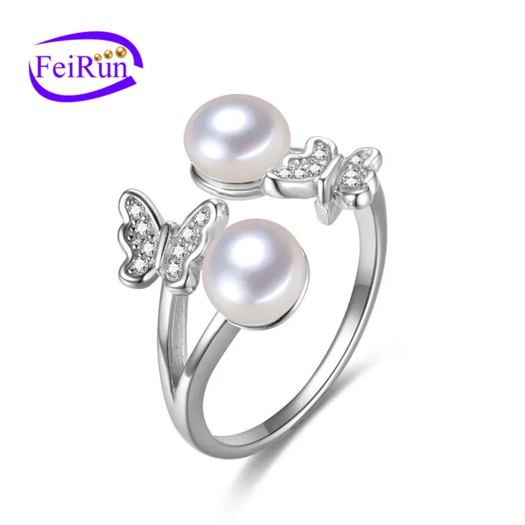 FEIRUN 6mm Button White 2020 Jewelry Charm Freshwater Pearl 925 Sterling Silver Ring MegaBDM