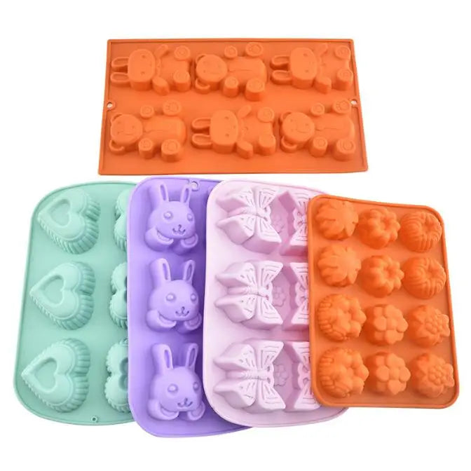 HY Kitchen Decoration Cute 3D Bear & Rabbit Shaped Cake Mold Silicone Mold Baking Tools