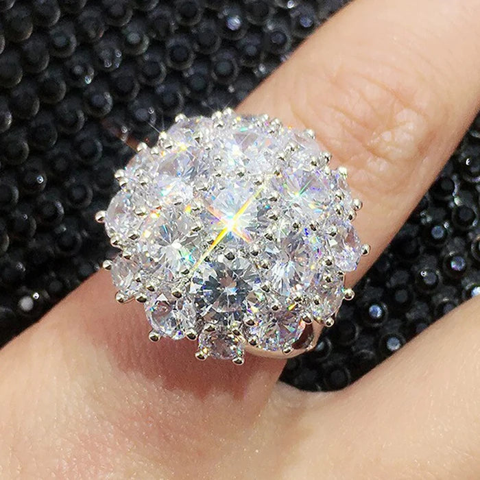 CAOSHI Luxury 925 Silver Plated Round Cut Zircon Micro Pave 0.34ct Flower Ring Bridal Finger Rings Women