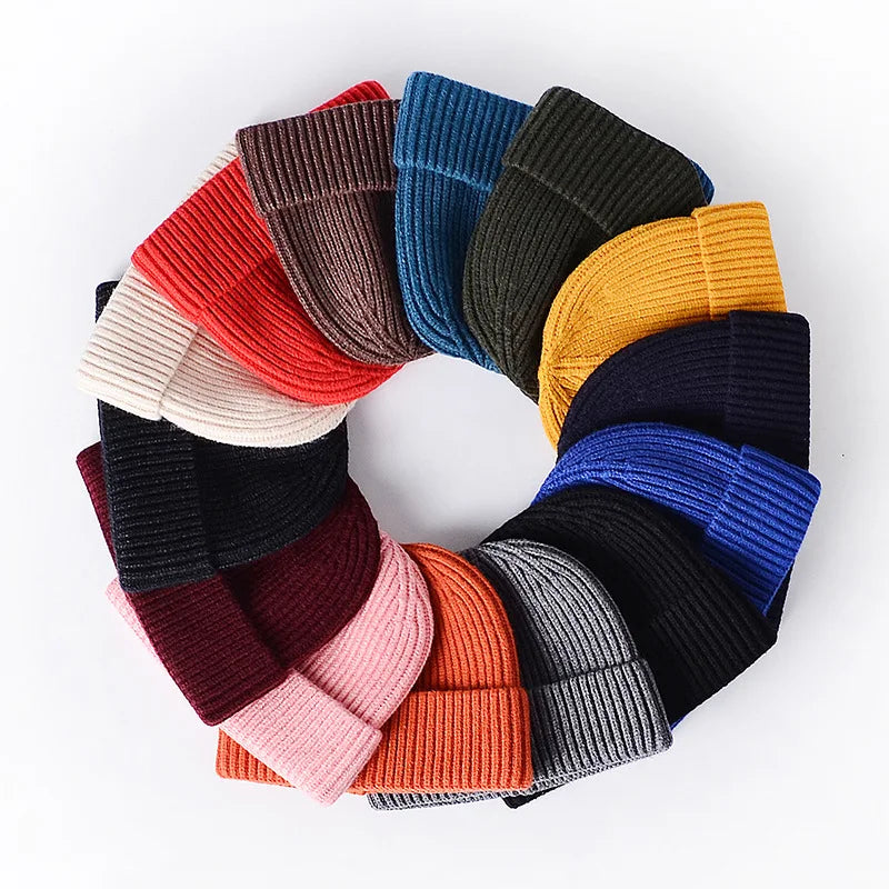 Wholesale Custom Knitted Cuffed Acrylic Slouchy Ski BeaniePrivate Woven Label Logo Beanies HatFisherman Skull Winter Cap