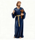 Resin Statue of Jesus Christ Carrying the Cross in a Blue Robe with a Gold Sash Religious Figurine with Bare Feet