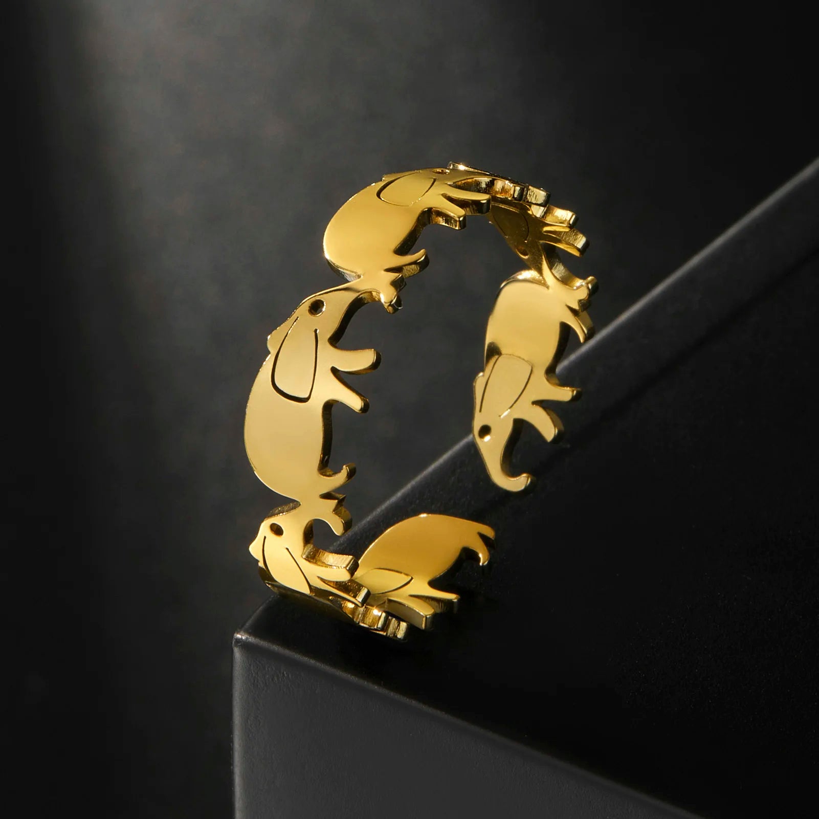 Myshape Lovely Elephant Open Ring for Women Stainless Steel Gold Color Adjustable Rings 2022 Fashion Cute Animal Jewelry Gift
