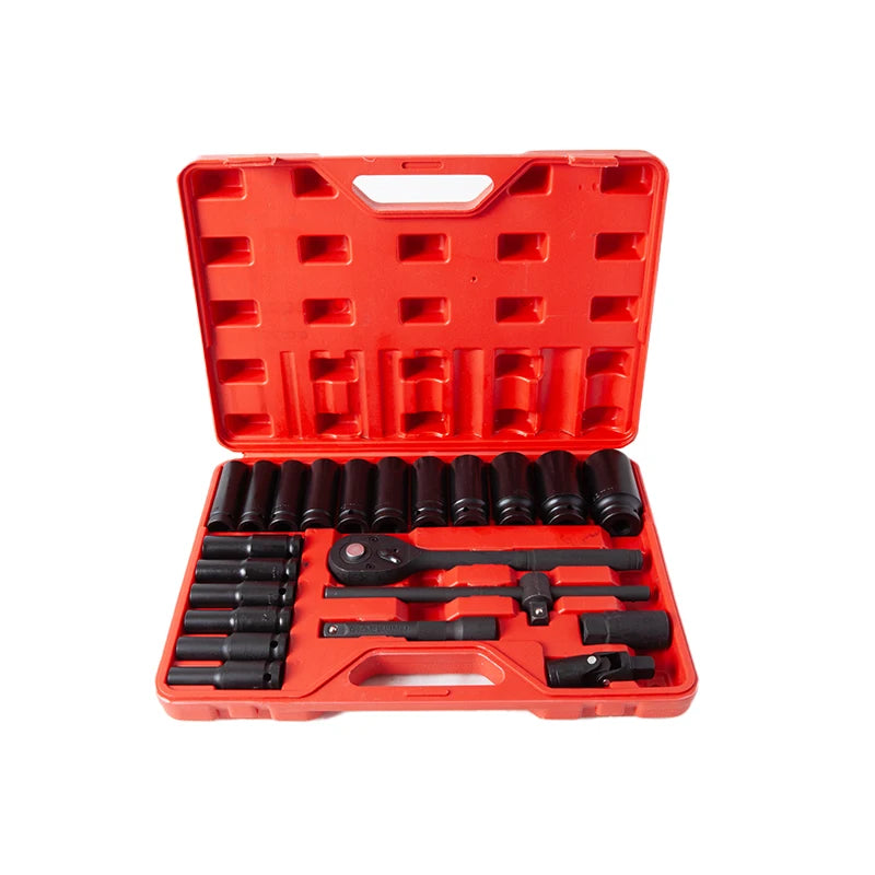 RTS Metric OEM Stainless Steel Black Phosphate Finish 23-Piece 1/2-Inch Drive Deep Set Socket Wrench Set