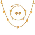 Women Fashion 18k Gold Plated Stainless Steel Zirconia Zircon Heart Charm Link Necklace Bracelet Earrings Jewelry Sets for Women
