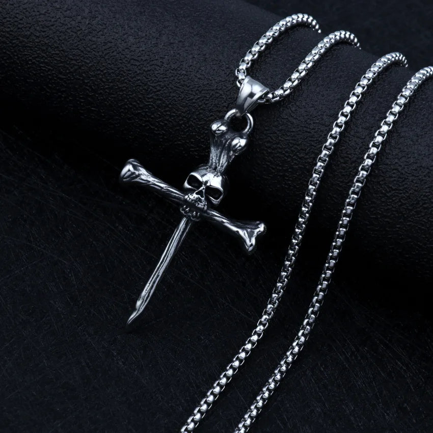Punk Style Pendant Bone Cross Casting Pendant Stainless Steel Necklace Men's Necklace Skull Necklace Cross Wholesale