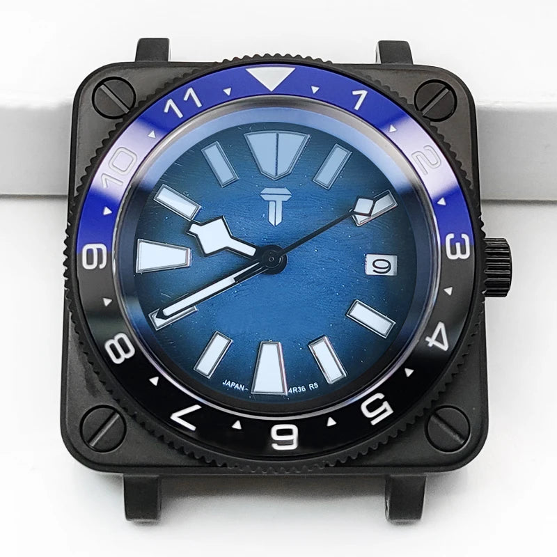 Customizable Square SKX Black Sapphire Watch Case Crown Chapter Ring Stainless Steel Matte Ceramic Insert MOD NH35 NH36 4R36
