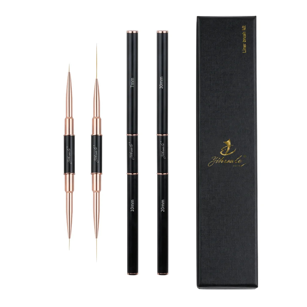 New Arrival Metal Handle Synthetic Hair Double-Ended Acrylic Nail Art Liner Brushes Set With Customized Logo Packaging