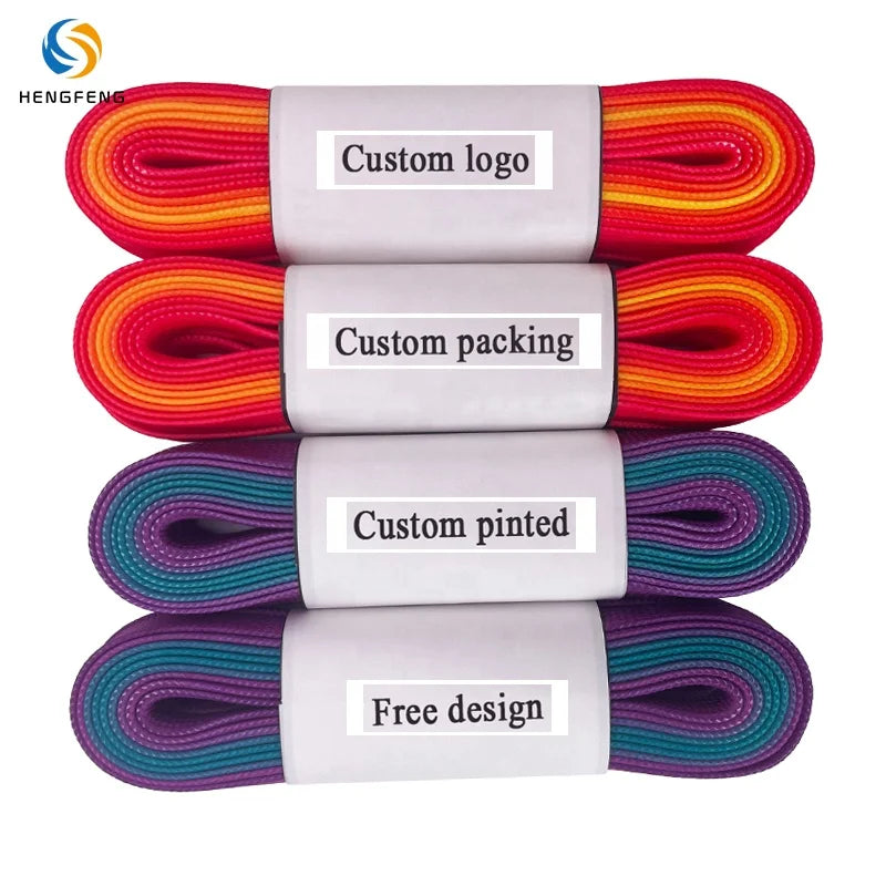 Free Custom Designer Gradient Colors 8mm Polyester Waxed Hockey Skate Laces with Branded Logo for Packaging