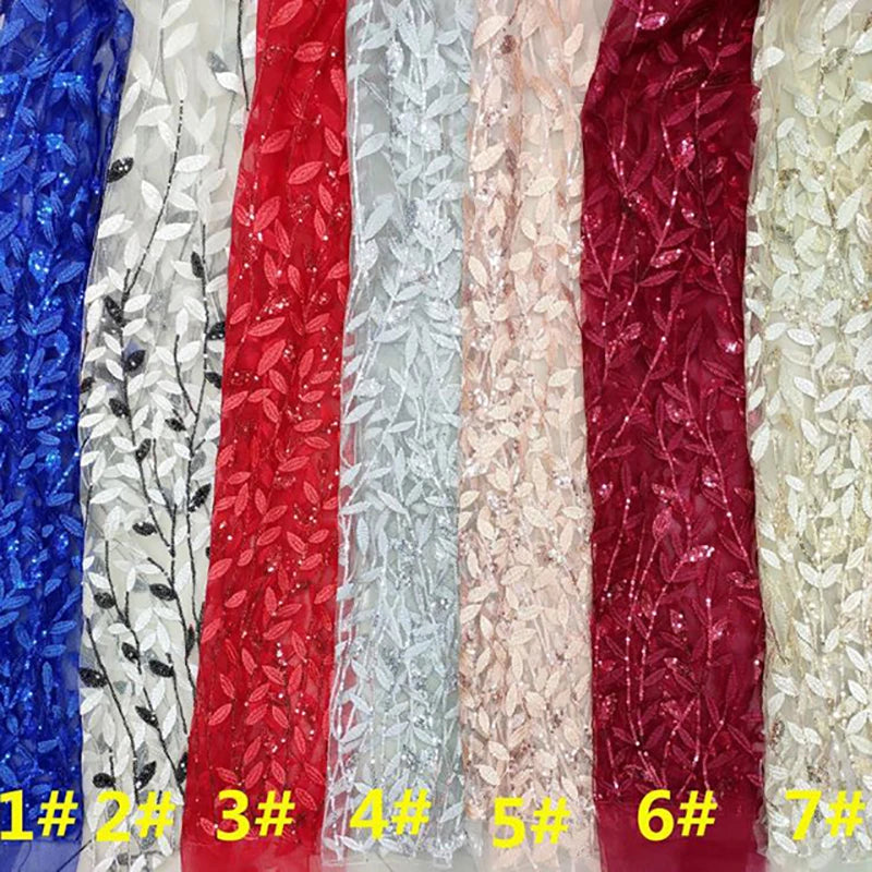 Leaf Mesh Embroidery Fabric Clothing and Wedding Accessories New High-quality Multi-color Sequin Dress Tulle Lace Sustainable