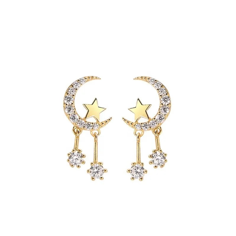 Fashion Earrings Jewelry 925 Sterling Silver Star Earrings Luxury Small Star Zircon Tassel Chain Stud Earrings Jewelry Women