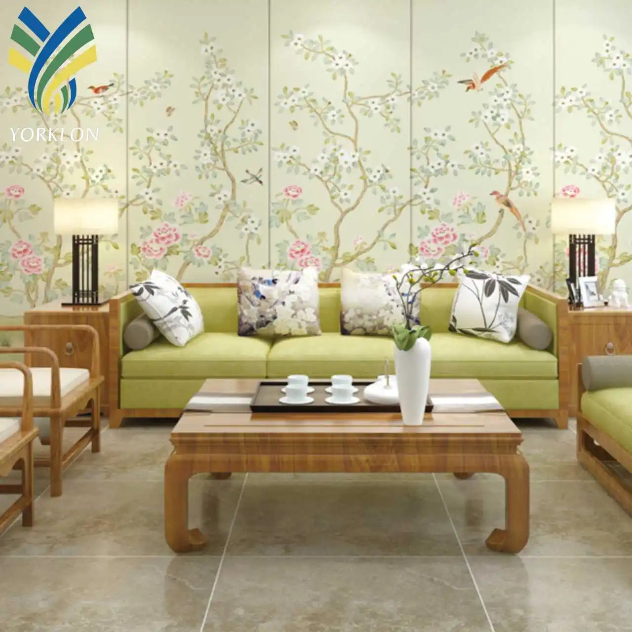 YKEAX 3D Modern Floral Birds Chinoiserie Hand Painted Murals Wallpaper Livingroom 309 Home Decoration Waterproof Fabric Material