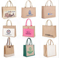 Laminated Natural Burlap Beach Waterproof Shopping Handbags Reusable Cloth Carrying Hessian Canvas Hemp Linen Jute Bag