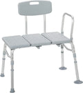 MSMT Medline Contemporary Aluminum Height Adjustable Transfer Bench for Bathtub Shower Chair Reversible Armrest Non-Slip Feet