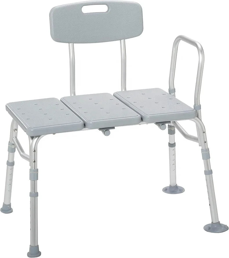 MSMT Medline Contemporary Aluminum Height Adjustable Transfer Bench for Bathtub Shower Chair Reversible Armrest Non-Slip Feet